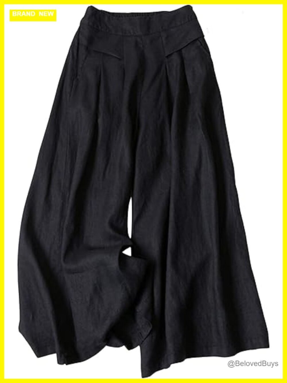 Womens Linen Cotton Wide Leg Cropped Pants Culottes Palazzo Trousers with